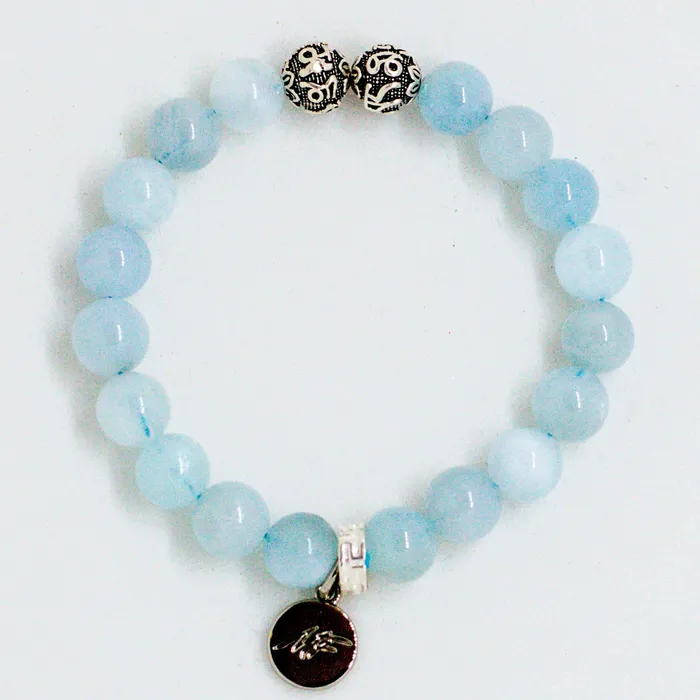 Aquamarine Stone Silver Bead Bracelet 8 MM MF Bracelets