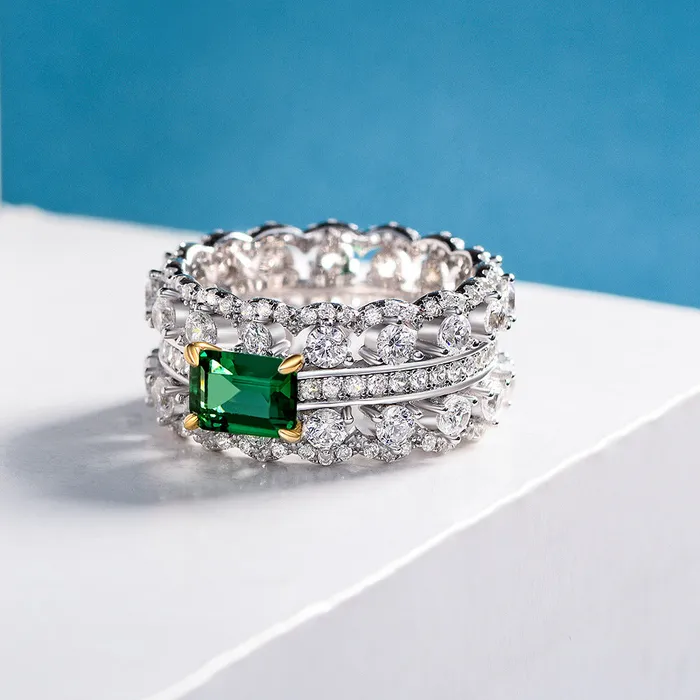 Eva Emerald American Diamond Silver Ring Mystic Flavia Rings