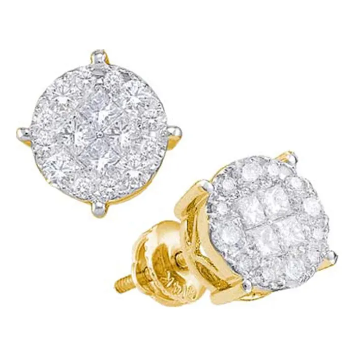 mayamila Earrings 14kt Yellow Gold Womens Princess Round Diamond Soleil Cluster Earrings 112 Cttw