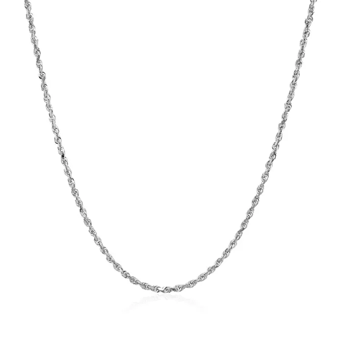 MayaMila Rings 10k White Gold Solid Diamond Cut Rope Chain 125mm