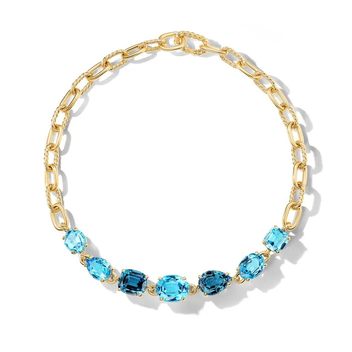 David Yurman Marbella Chain Necklace in 18K Yellow Gold with Blue Topaz and Hampton Blue Topaz 85mm Necklaces David Yurman Marbella Chain Necklace in 18K Yellow Gold with Blue Topaz and Hampton Blue Topaz 85mm Necklaces