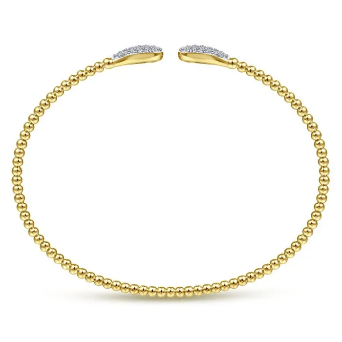 GABRIEL CO Bracelets 14K Yellow Gold Bujukan Bead Cuff Bracelet with Diamond Pave Teardrops