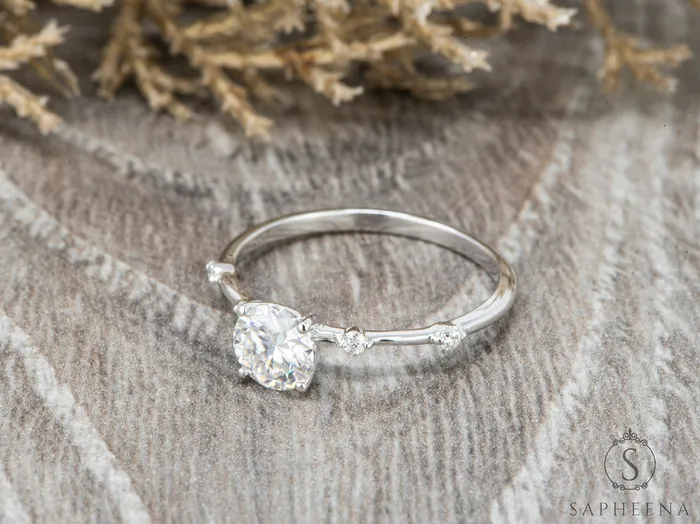 Odina 10 Ct Round Cut Engagement Ring with Side Stones Sapheena Jewelry Rings