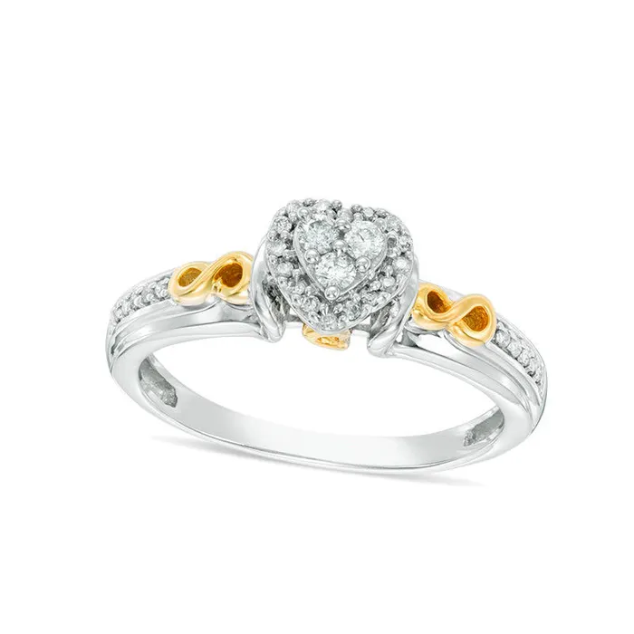 017 CT TW Composite Natural Diamond Heart Frame Promise Ring in Solid 10K TwoTone Gold Goldia Rings 017 CT TW Composite Natural Diamond Heart Frame Promise Ring in Solid 10K TwoTone Gold Goldia Rings