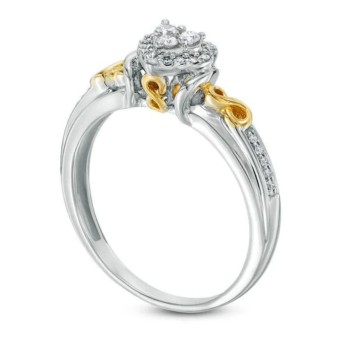 017 CT TW Composite Natural Diamond Heart Frame Promise Ring in Solid 10K TwoTone Gold Goldia Rings 017 CT TW Composite Natural Diamond Heart Frame Promise Ring in Solid 10K TwoTone Gold Goldia Rings