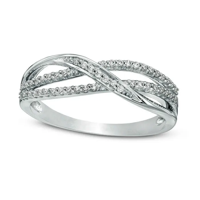 017 CT TW Natural Diamond Layered Crossover Anniversary Band in Solid 10K White Gold Goldia Rings 017 CT TW Natural Diamond Layered Crossover Anniversary Band in Solid 10K White Gold Goldia Rings