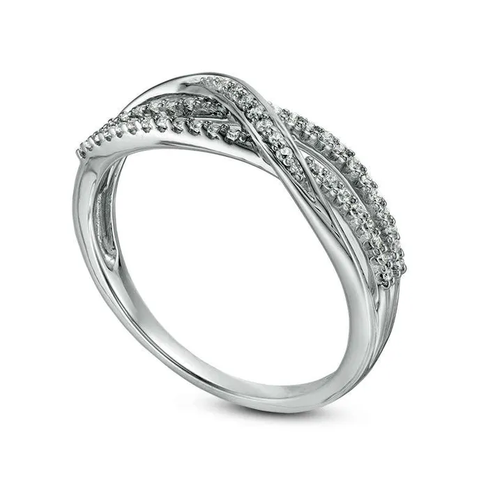 017 CT TW Natural Diamond Layered Crossover Anniversary Band in Solid 10K White Gold Goldia Rings 017 CT TW Natural Diamond Layered Crossover Anniversary Band in Solid 10K White Gold Goldia Rings