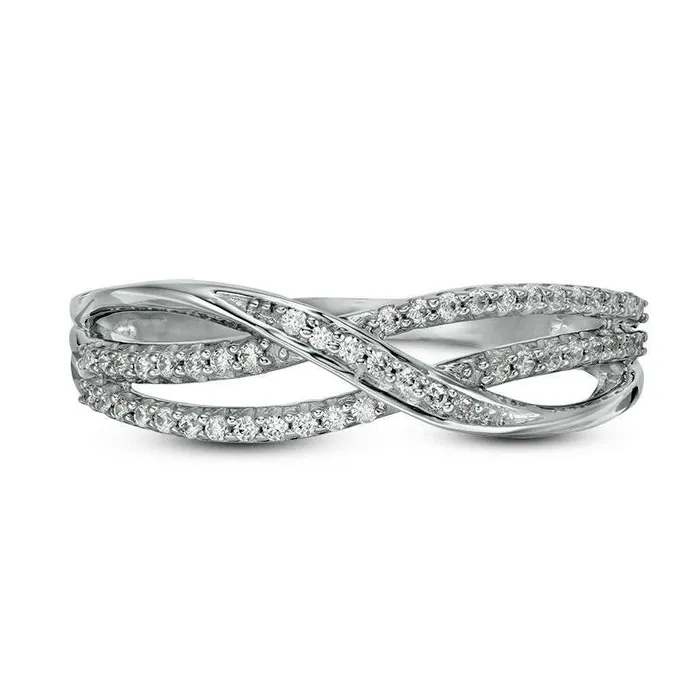 017 CT TW Natural Diamond Layered Crossover Anniversary Band in Solid 10K White Gold Goldia Rings 017 CT TW Natural Diamond Layered Crossover Anniversary Band in Solid 10K White Gold Goldia Rings