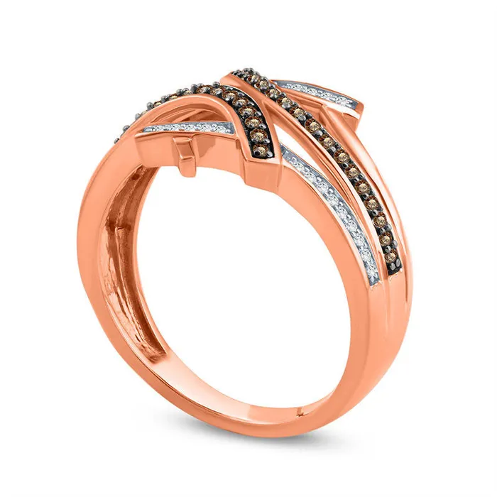 025 CT TW Champagne and White Natural Diamond MultiRow Bypass Ring in Solid 10K Rose Gold Goldia Rings 025 CT TW Champagne and White Natural Diamond MultiRow Bypass Ring in Solid 10K Rose Gold Goldia Rings