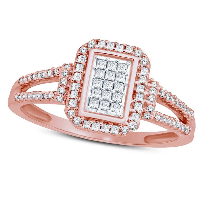 033 CT TW PrincessCut Composite Natural Diamond Rectangle Frame Ring in Solid 10K Rose Gold Goldia Rings 033 CT TW PrincessCut Composite Natural Diamond Rectangle Frame Ring in Solid 10K Rose Gold Goldia Rings