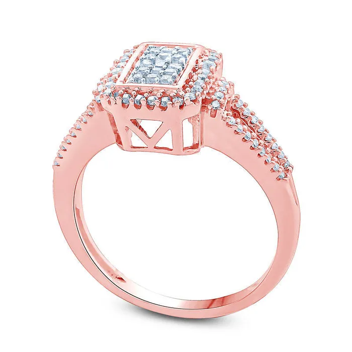 033 CT TW PrincessCut Composite Natural Diamond Rectangle Frame Ring in Solid 10K Rose Gold Goldia Rings 033 CT TW PrincessCut Composite Natural Diamond Rectangle Frame Ring in Solid 10K Rose Gold Goldia Rings