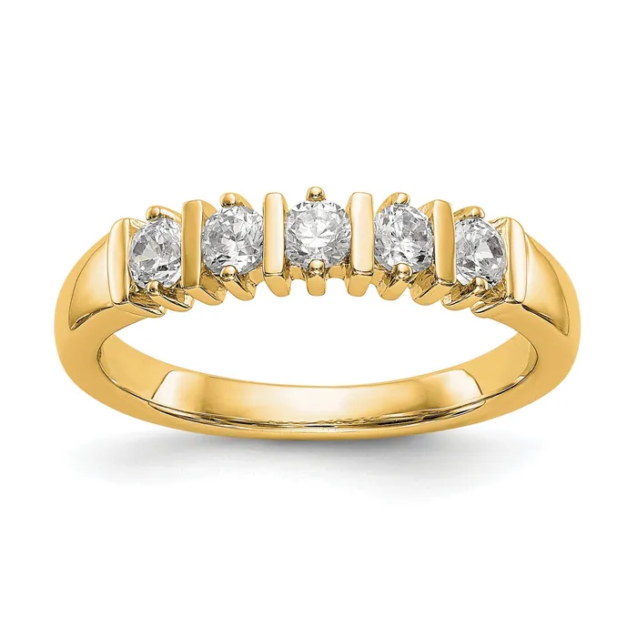 047ct CZ Solid Real 14K Yellow Gold 5Stone Wedding Band Ring Goldia Rings