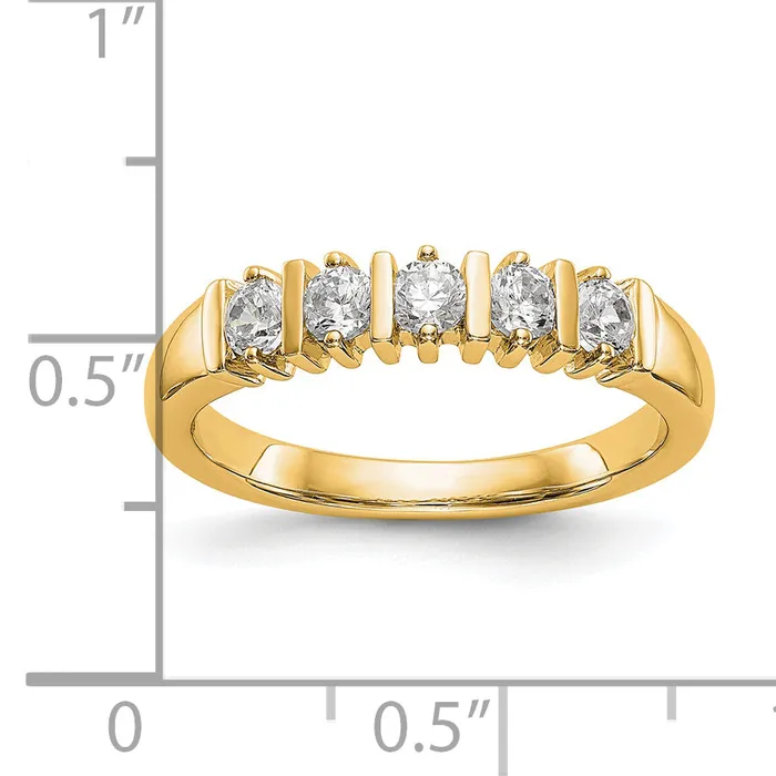 047ct CZ Solid Real 14K Yellow Gold 5Stone Wedding Band Ring Goldia Rings