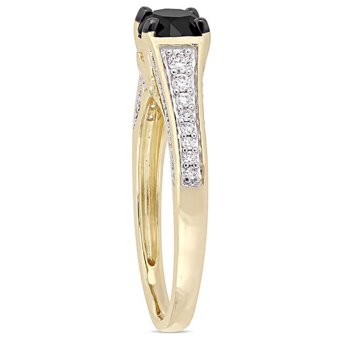 10 CT TW Enhanced Black and White Natural Diamond Tapered Shank Engagement Ring in Solid 14K Gold Goldia Rings