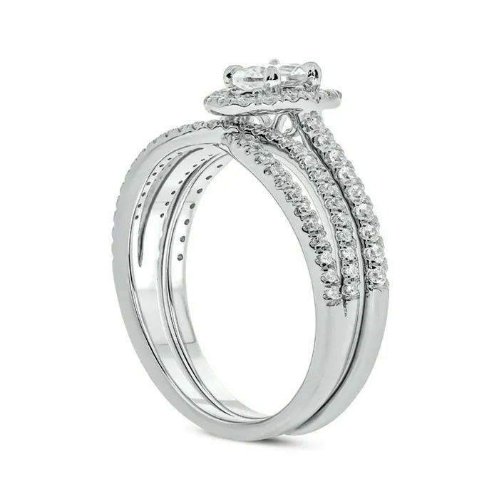 10 CT TW Oval Natural Diamond Frame Crossover Bridal Engagement Ring Set in Solid 10K White Gold Goldia Rings