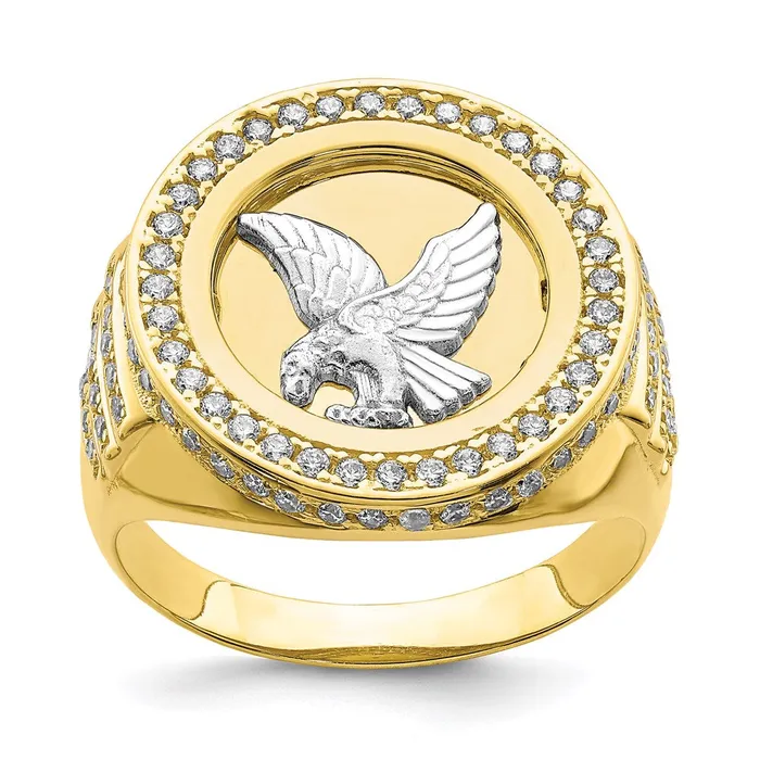 10K TwoTone Gold CZ Micropave Eagle Mens Ring Goldia Rings