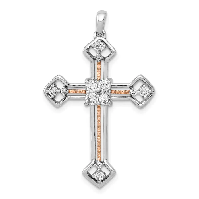 14k TwoTone Gold 38ct Real Diamond Cross Pendant Goldia Rings