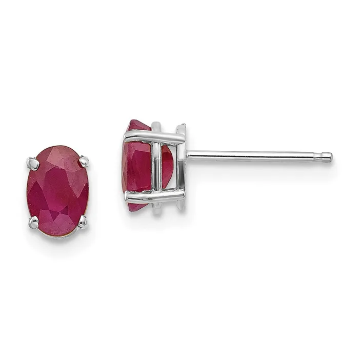 14k White Gold 6x4 Oval JulyRuby Post Earrings Goldia Earrings