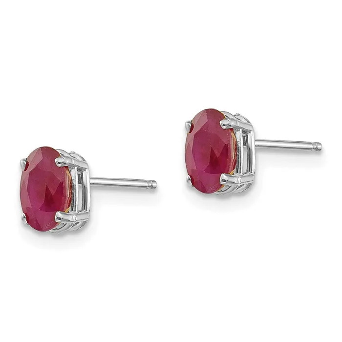 14k White Gold 6x4 Oval JulyRuby Post Earrings Goldia Earrings