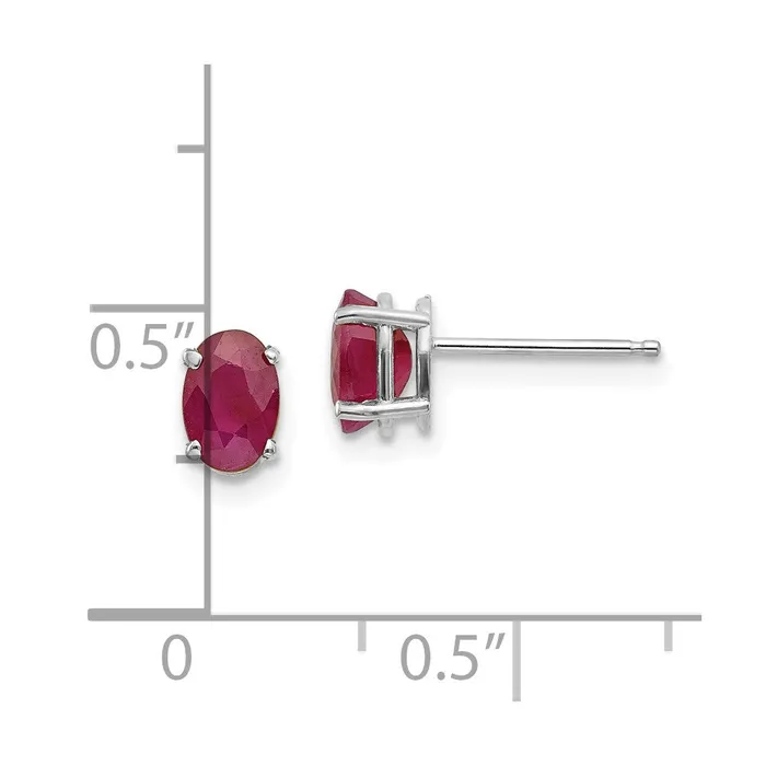 14k White Gold 6x4 Oval JulyRuby Post Earrings Goldia Earrings