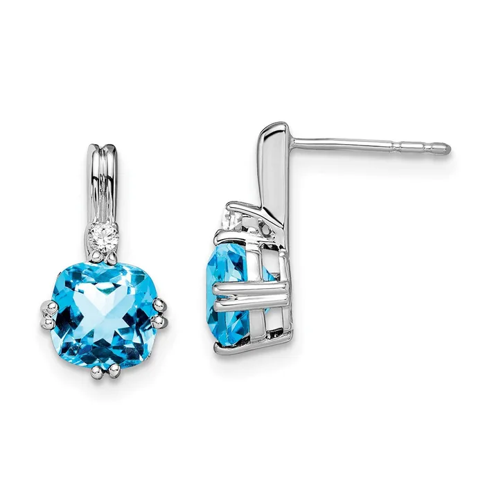 14k White Gold Cushion Blue Topaz and Real Diamond Earrings Goldia Earrings 14k White Gold Cushion Blue Topaz and Real Diamond Earrings Goldia Earrings