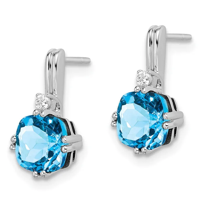 14k White Gold Cushion Blue Topaz and Real Diamond Earrings Goldia Earrings