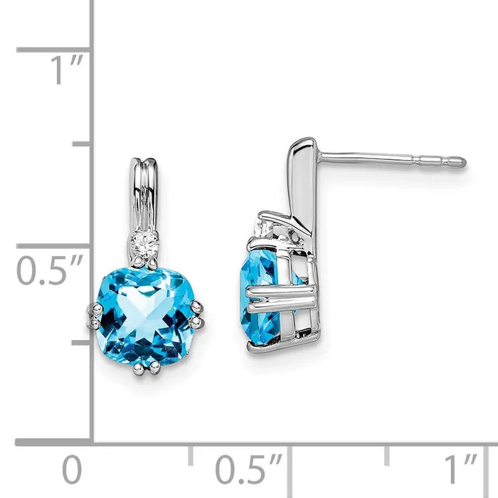 14k White Gold Cushion Blue Topaz and Real Diamond Earrings Goldia Earrings