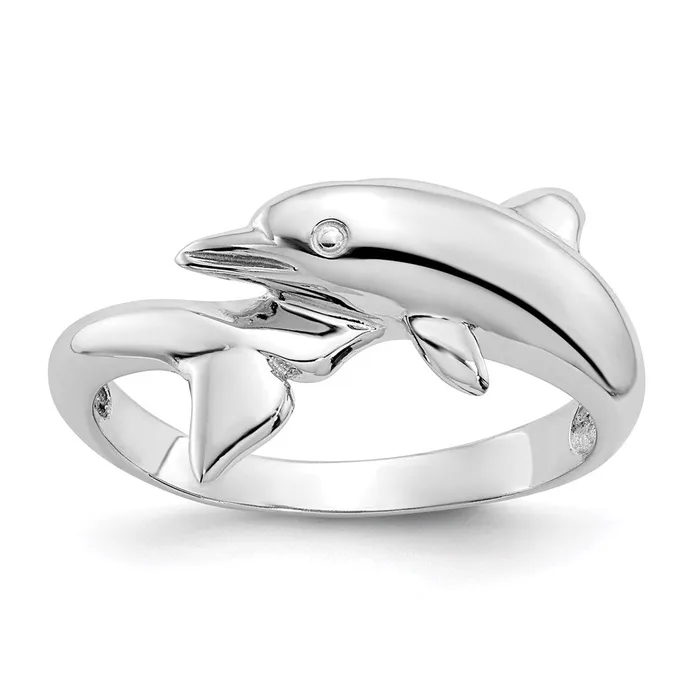14k White Gold Dolphin Ring Goldia Rings