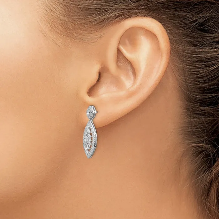14k White Gold Polished Fancy Dangle Real Diamond Post Earring Goldia Earrings