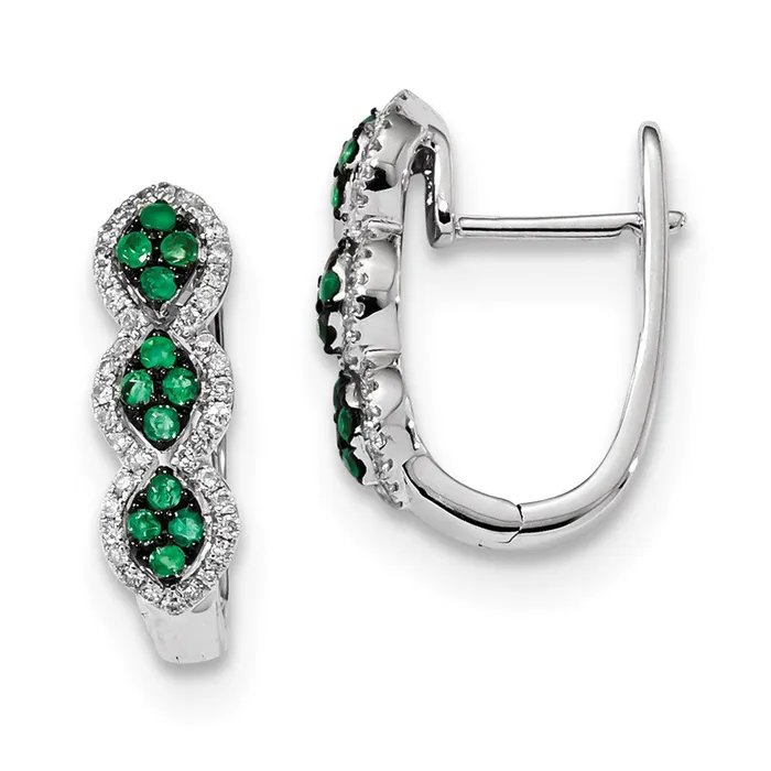 14k White Gold Real Diamond and Emerald Earrings Goldia Earrings