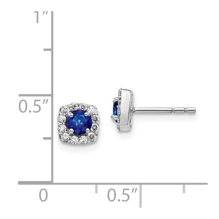 14k White Gold Real Diamond and Sapphire Square Halo Earrings Goldia Earrings