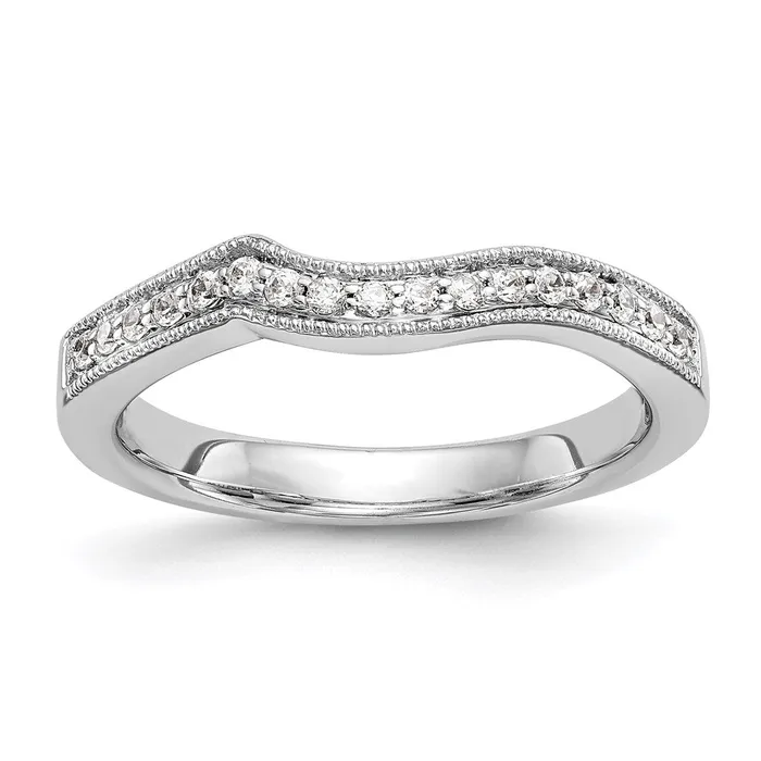 14k White Gold Real Diamond Contoured Wedding Band Goldia Rings