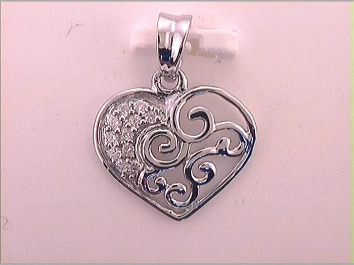 14k White Gold Round Diamond Curl Heart Pendant 112 Cttw gndatlanta Necklaces