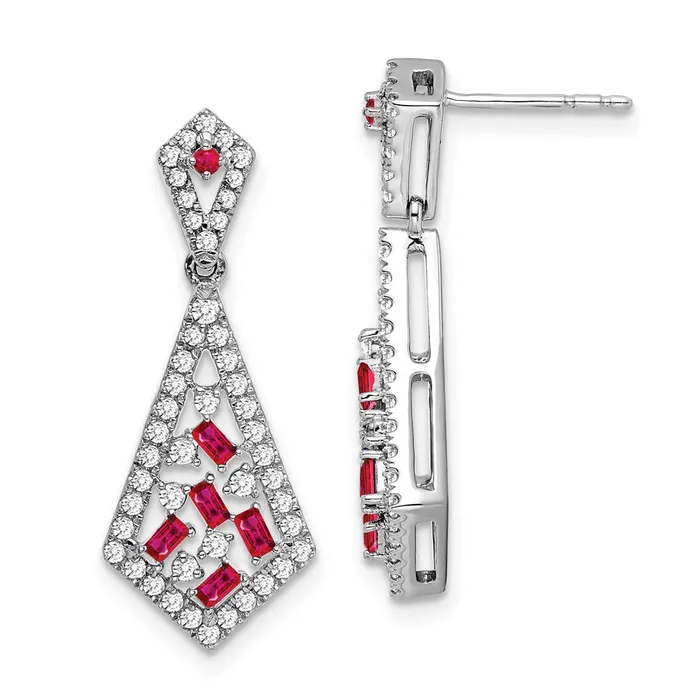 14k White Gold Ruby and Real Diamond Earrings Goldia Earrings