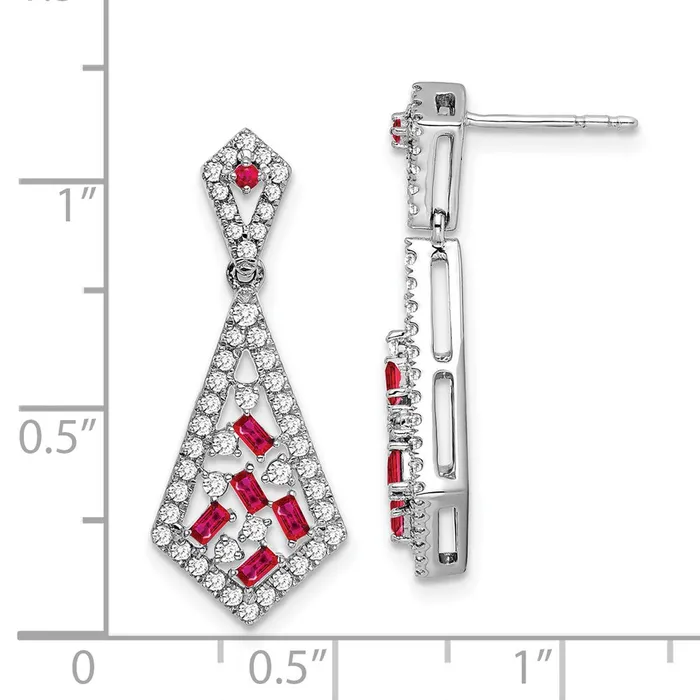 14k White Gold Ruby and Real Diamond Earrings Goldia Earrings