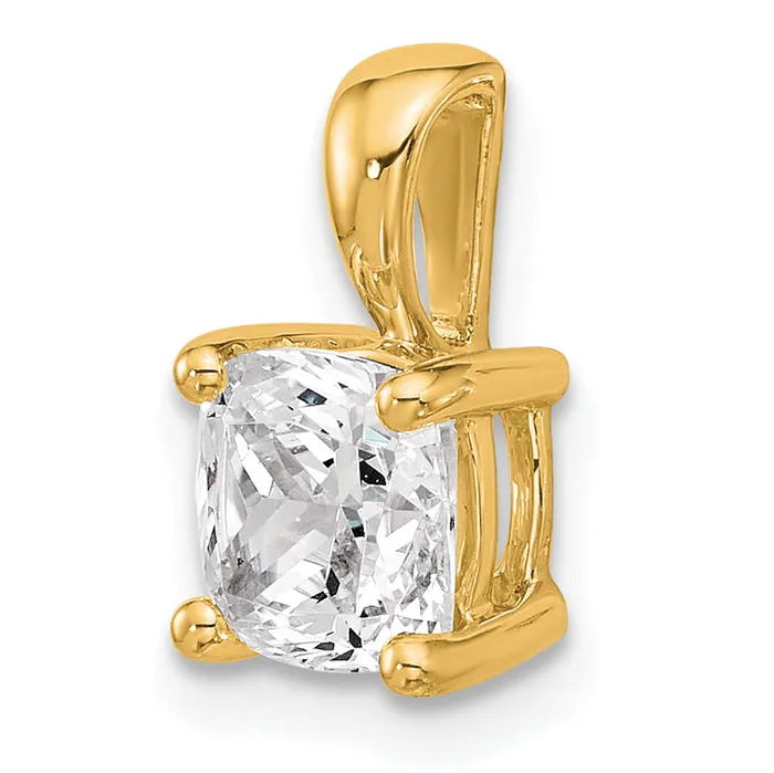 14k Yellow Gold 1 12 Ct Certified Lab Grown Diamond VSSI G Cushion Four Prong Pendant Goldia Necklaces