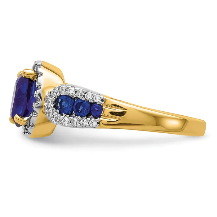 14k Yellow Gold 13 Ct Lab Grown Diamond VSSI G and Oval Lab Created Blue Sapphire Ring Goldia Rings