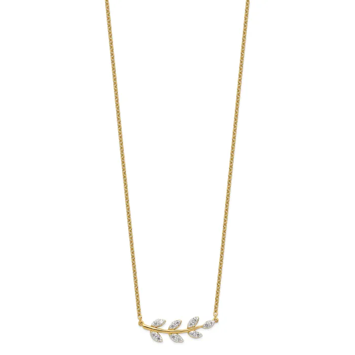 14k Yellow Gold 38 Ct Lab Grown Diamond VSSI G Branch with Leaves 18 inch Necklace Goldia Necklaces