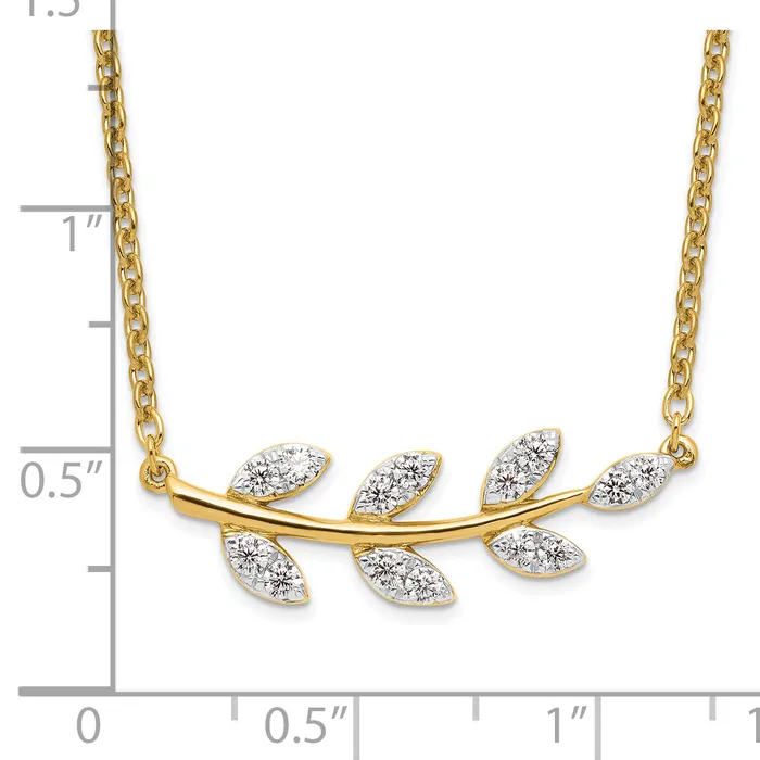 14k Yellow Gold 38 Ct Lab Grown Diamond VSSI G Branch with Leaves 18 inch Necklace Goldia Necklaces