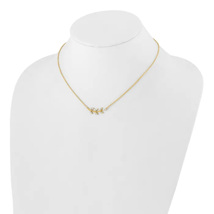 14k Yellow Gold 38 Ct Lab Grown Diamond VSSI G Branch with Leaves 18 inch Necklace Goldia Necklaces
