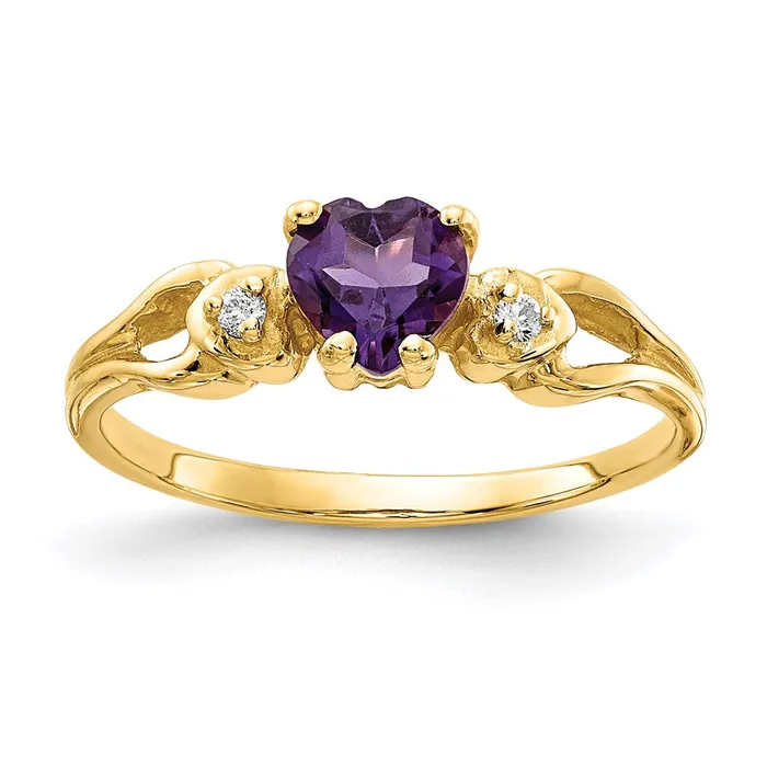 14K Yellow Gold 5mm Heart Amethyst A Real Diamond ring Goldia Rings