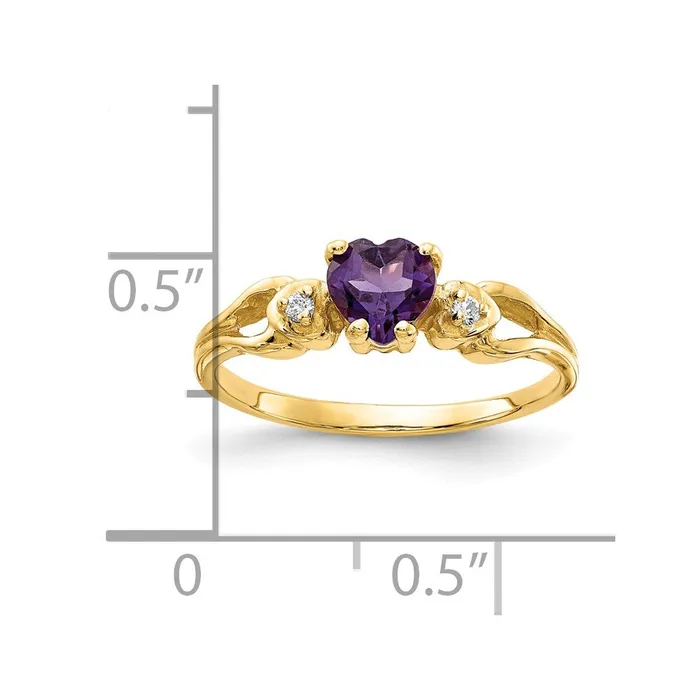 14K Yellow Gold 5mm Heart Amethyst A Real Diamond ring Goldia Rings
