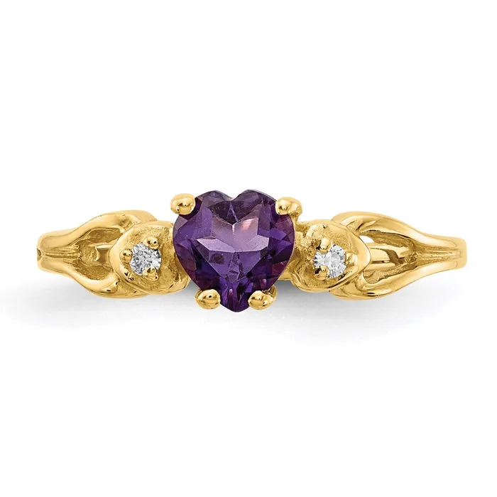 14K Yellow Gold 5mm Heart Amethyst A Real Diamond ring Goldia Rings