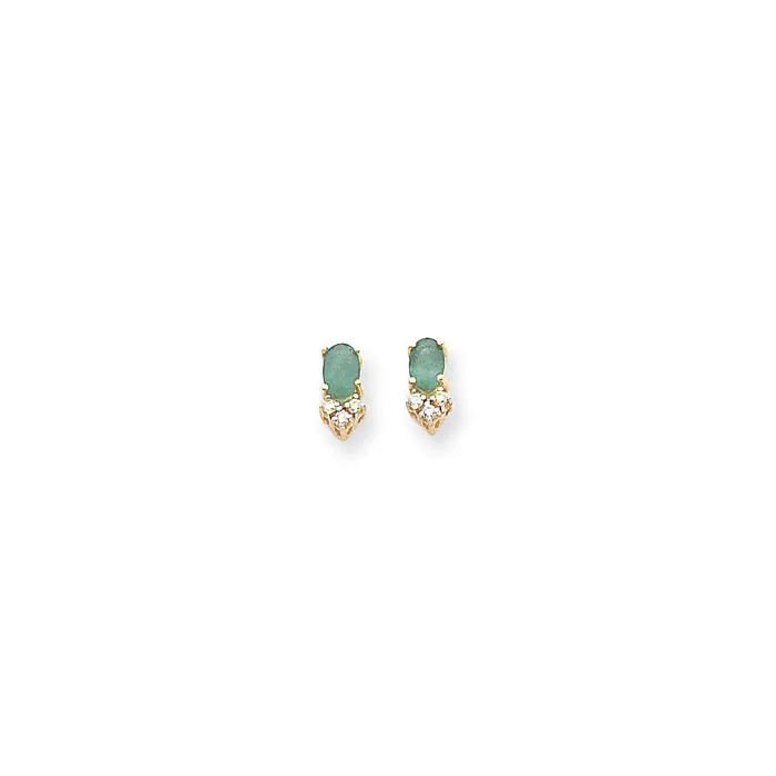 14k Yellow Gold Emerald Real Diamond Post Earrings Goldia Earrings