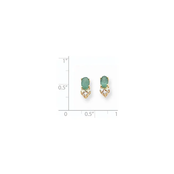 14k Yellow Gold Emerald Real Diamond Post Earrings Goldia Earrings