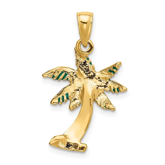 14k Yellow Gold Enameled Palm Tree Pendant Goldia Necklaces