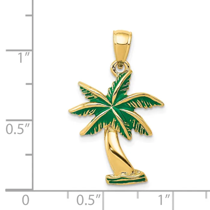 14k Yellow Gold Enameled Palm Tree Pendant Goldia Necklaces