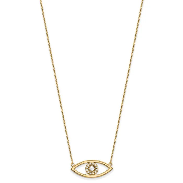 14K Yellow Gold Medium Necklace Real Diamond Evil Eye Goldia Necklaces