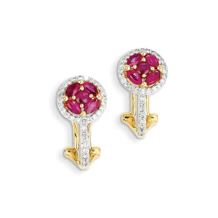 14k Yellow Gold Real Diamond u0026 Ruby Earrings Goldia Earrings