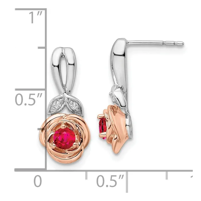 14k Yellow Gold Twotone White u0026 Rose Ruby and Real Diamond Flower Post Earrings Goldia Earrings